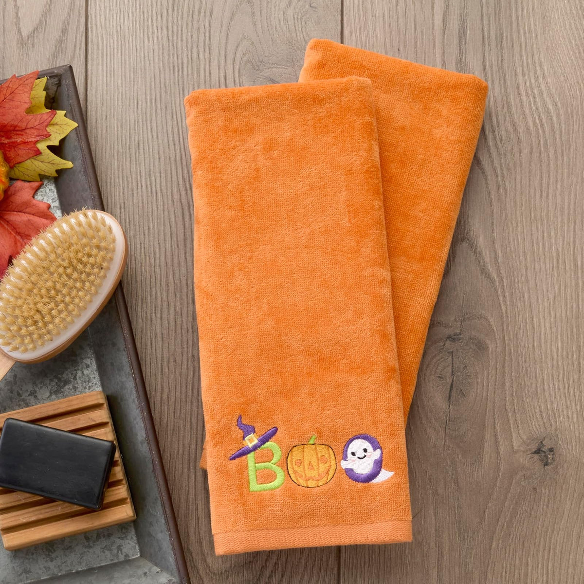 SKL HOME by Saturday Knight Ltd. Boo - Juego de toallas de mano, 2 unidades, color naranja