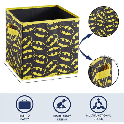 Idea Nuova Batman - Juego de 2 Cubos de Almacenamiento Plegables de Tela para niños, Cajas organizadoras con Logotipo icónico - Almacenamiento de clóset y Juguetes - Contenedores de Cubos de