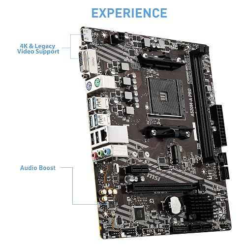 MSI - Tarjeta Madre -A520M-A PRO - MATX - Socket AM4 - Soporta memoria DDR4 hasta DDR4-4600 MHz (OC) MHz -HDMI - 2 DIMM, Memoria Máxima DDR4 (64 GB) - Para AMD