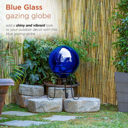 Alpine Corporation Globo de Vidrio Decorativo de 10" de Diámetro para Interior/Exterior, Decoración Festiva para el Jardín, Color Azul