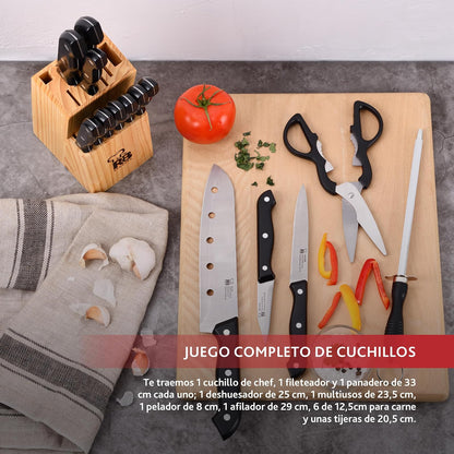 Renberg Tenessy - Cuchillos de bloque de acero inoxidable, plástico, madera, negro, 30 x 30 x 30 cm