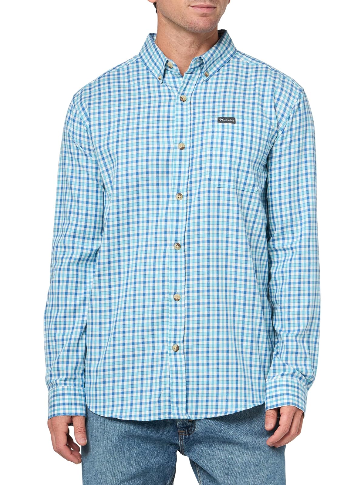 Columbia Rapid Rivers II Camisa de Manga Larga para Hombre - clásico Blue Trail Crossing Gingham - CH