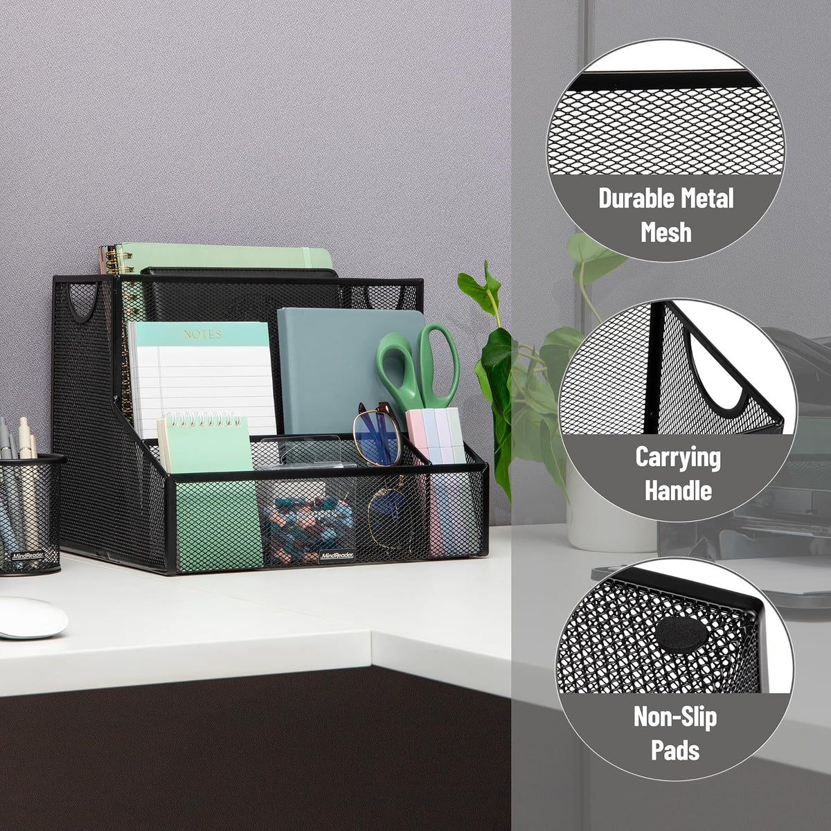 Mind Reader Desktop Organizer, Vertical File Storage, Letter Size, Office, Metal Mesh, 12.15"L x 9.5"W x 9.5"H, Black