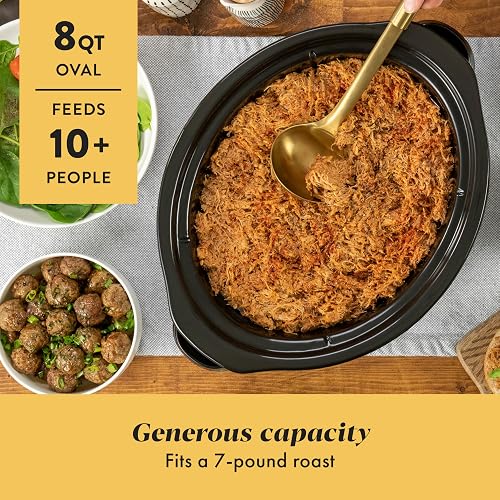 Crock-Pot - Olla de cocción lenta programable grande de 8 cuartos con ajuste automático de calor, acero inoxidable negro