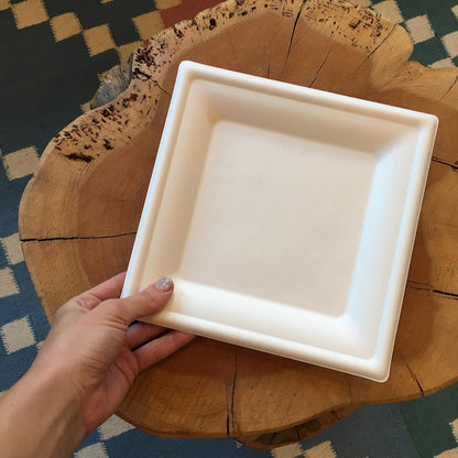 Susty Party Supplies Plato cuadrado,100% compostable caña de azúcar, Blanco, 20.3 cm, 50 unidades