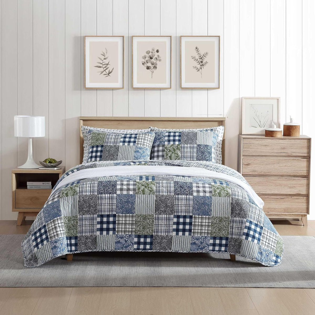 Eddie Bauer - Juego de edredón individual, ropa de cama de algodón reversible con funda a juego, decoración del hogar con reverso a cuadros (acogedor patchwork a cuadros azul/verde, tamaño individual)