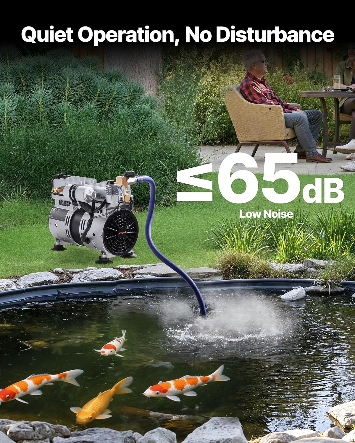 VEVOR Aireador de Estanque, 550 W, 5,2 CFM para Un Lago de hasta 3 Acres, Incluye Compresor de 3/4 HP, Temporizador y Válvulas, para Circulación de Oxígeno en Aguas Profundas, 25,5 x 16 x 21,5 cm