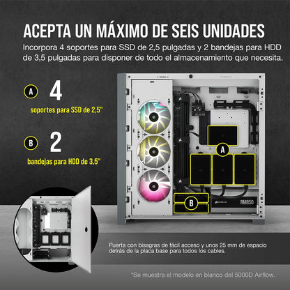 Corsair 5000D Airflow Caja de PC ATX de Torre Media - Negro | Vidrio Templado, 2x Ventiladores de 120 mm Incluidos, Sistema de Gestión de Cables RapidRoute