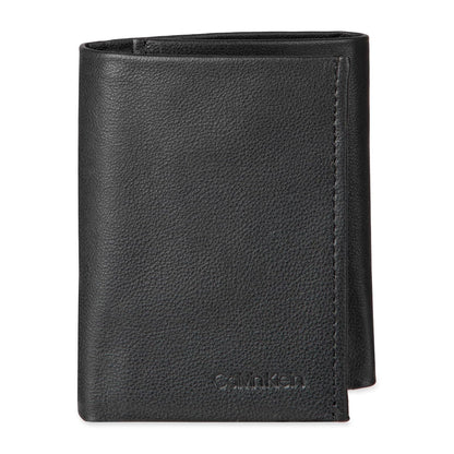 Calvin Klein portafolios triple de piel RFID para hombre, Negro -, Talla única
