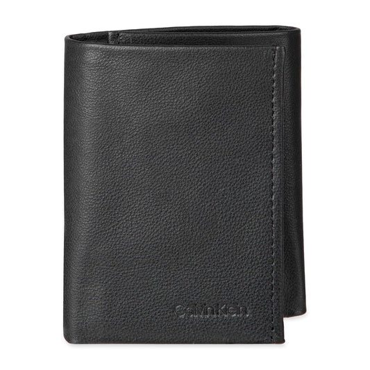 Calvin Klein portafolios triple de piel RFID para hombre, Negro -, Talla única