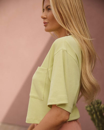 The Drop Camiseta Para Mujer, Corta, Tejida, Verde Pálido, por @amberfillerup