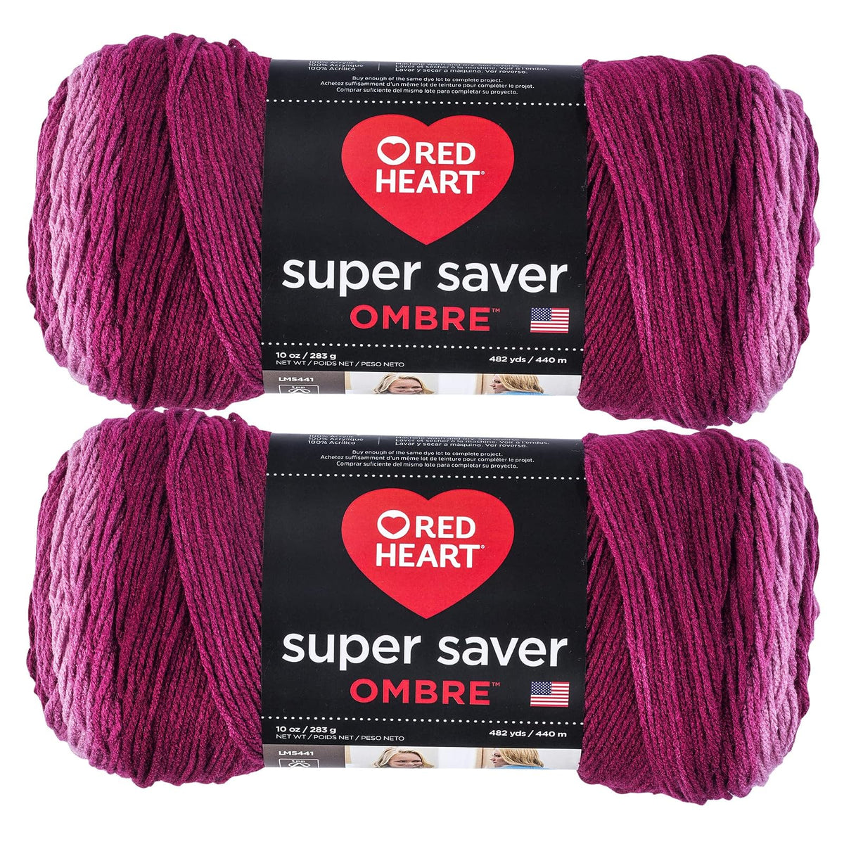 Red Heart Super Saver Estambre Acrílico Jumbo, Paquete de 2, 396 g - Paquete de 2 - Ombre