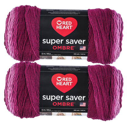 Red Heart Super Saver Estambre Acrílico Jumbo, Paquete de 2, 396 g - Paquete de 2 - Ombre
