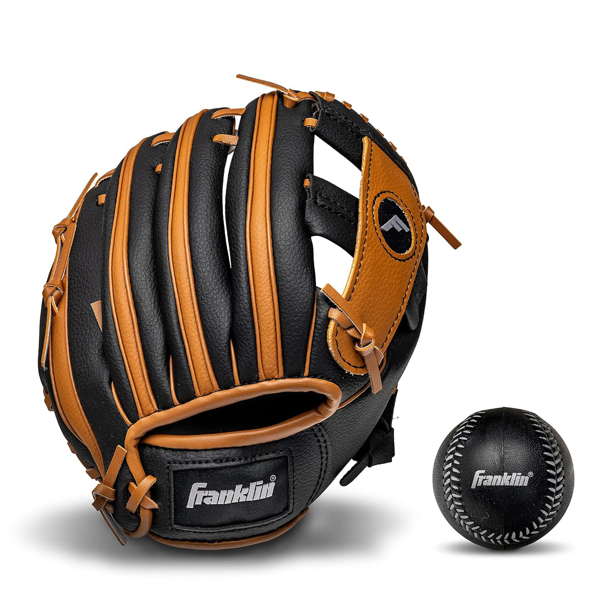 Franklin Sports Guante y Pelota de T-Ball para Niños, 9.5" - Negro - Bronceado - Lanzador para diestros