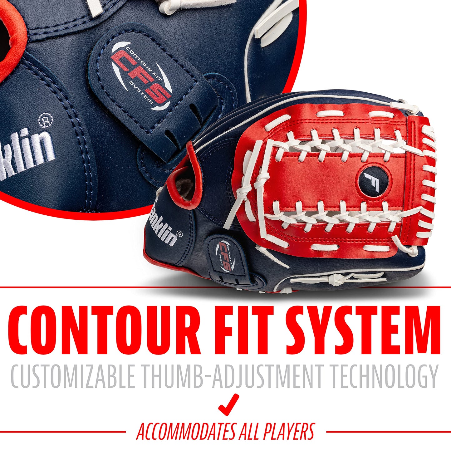 Franklin Sports Guante de béisbol y sóftbol, Maestro de Campo, Guante de béisbol y sóftbol, 12 Pulgadas, Tela de Trapecio, Rojo, Blanco, Azul