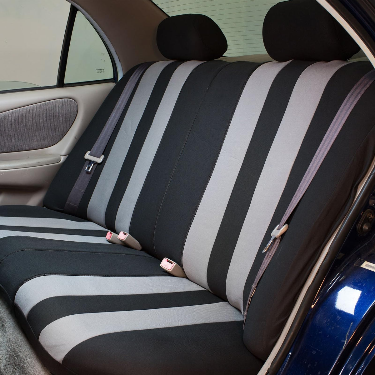 FH GROUP FH-FB036217 Striking Striped Seat Covers Gray/Black Color- Fit Most Car, Truck, SUV, or Van