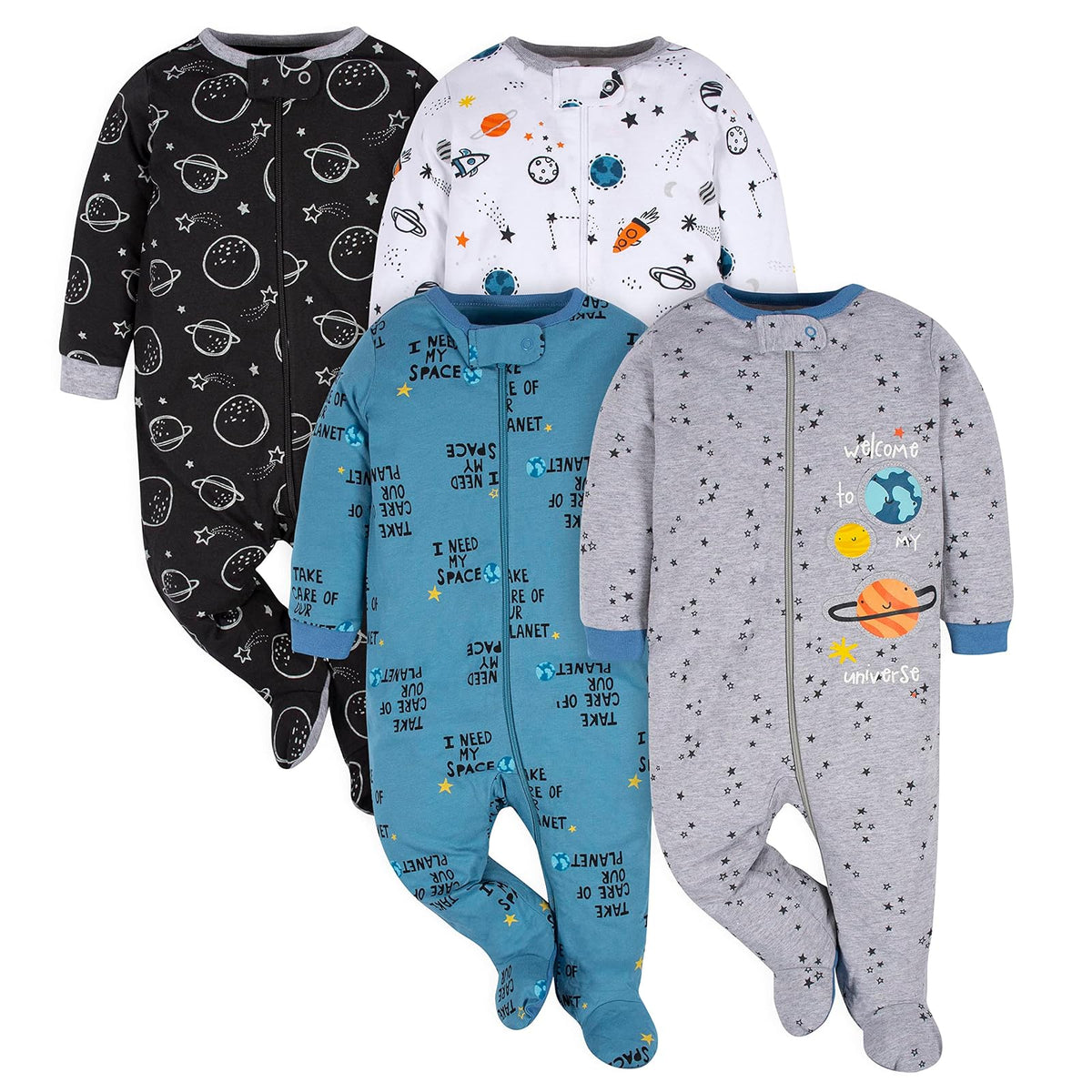 Gerber Paquete de 4 Pijamas con Pies para Bebé Niño - 0-3 Meses - Space