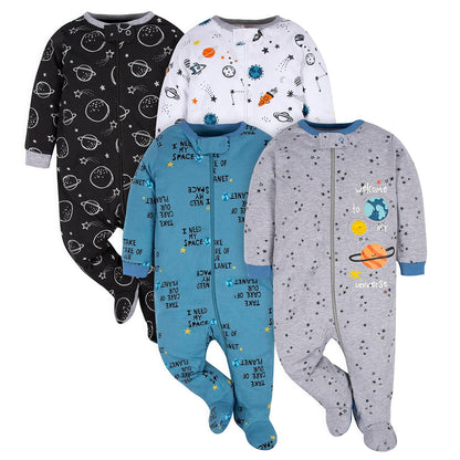 Gerber Paquete de 4 Pijamas con Pies para Bebé Niño - 0-3 Meses - Space