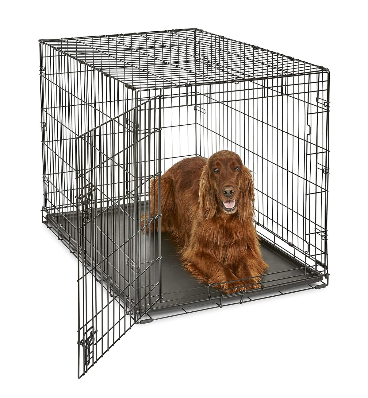 New World - Caja plegable de metal para perros, puerta individual y doble, Puerta única, Negro, 106 cm