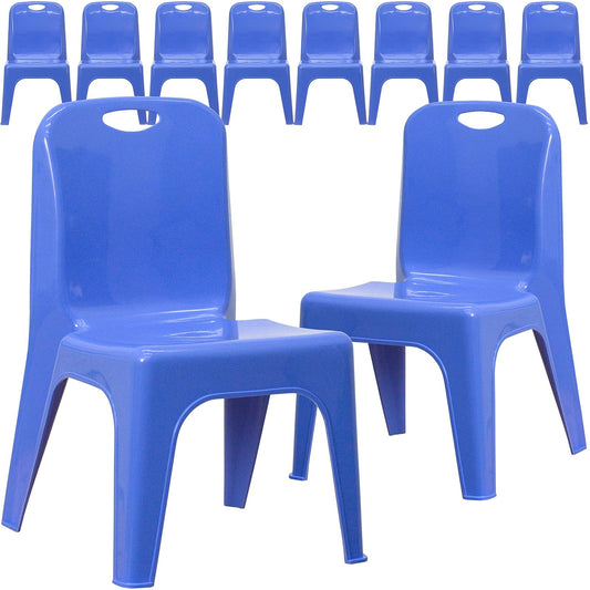 Flash Furniture 10 Pk. Blue Plastic Stackable School Chair with Carrying Handle and 11'' Seat Height
