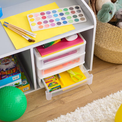 IRIS USA Paquete de 2 Organizadores de 3 Cajones Medianos, Blanco | Organiza artículos de oficina, papelería, maquillaje, manualidades y esenciales diarios en el escritorio