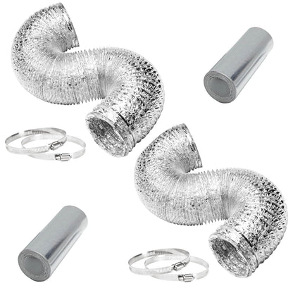 iPower GLDUCT4X8CX2V1 - Paquete de 2 mangueras de ventilación de aluminio flexibles de conducto de aire sin aislamiento para ventilación HVAC, 4 pulgadas x 8 pies - 2 unidades, 4 abrazaderas de acero - 4 Inch 8 Feet 2-Pack