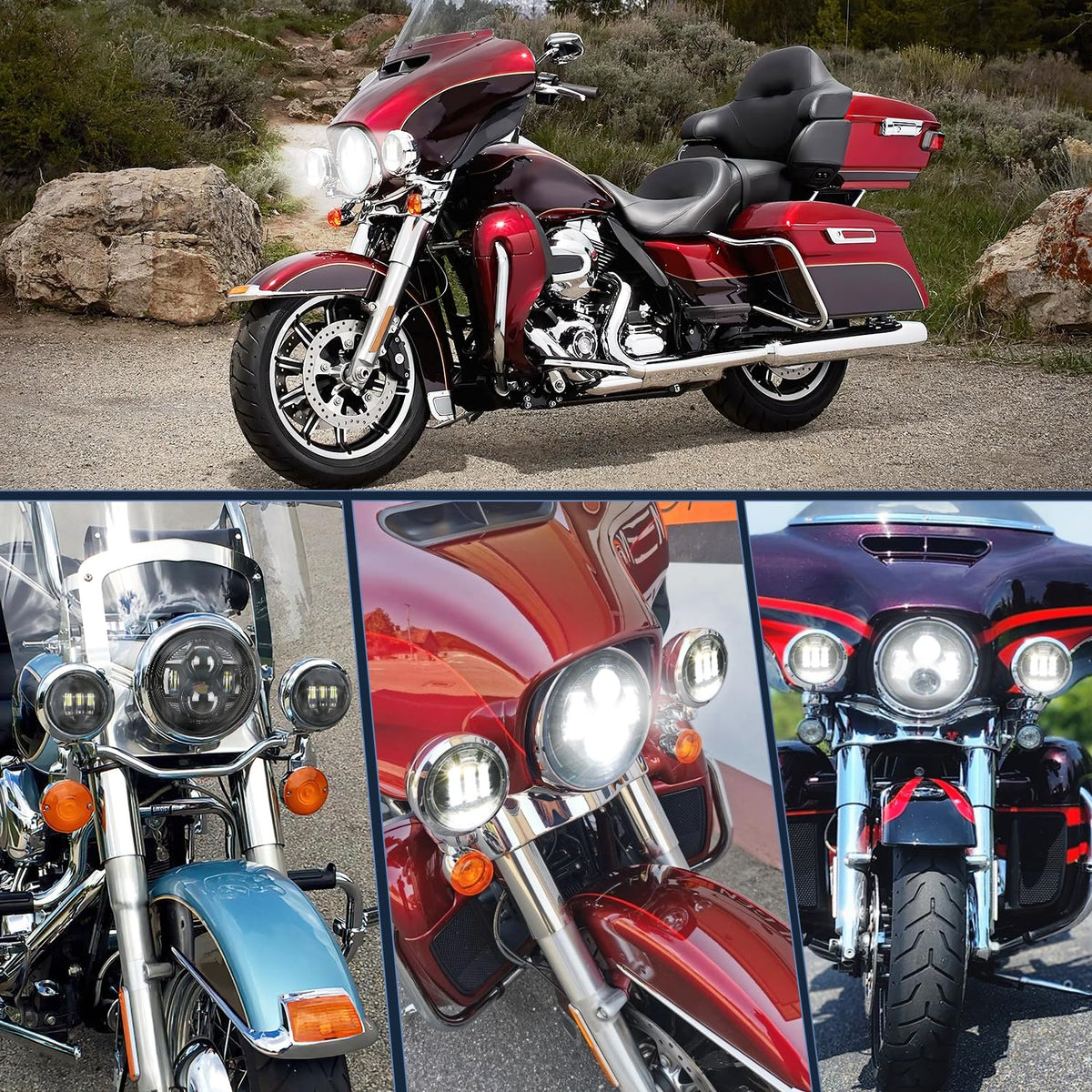 Nilight - Faros delanteros LED para motocicleta de 7 pulgadas, 4.5 pulgadas, kit auxiliar DOT compatible con Harley Davidson Electra Street Glide Fat Boy Road King Heritage Softail CVO, color negro