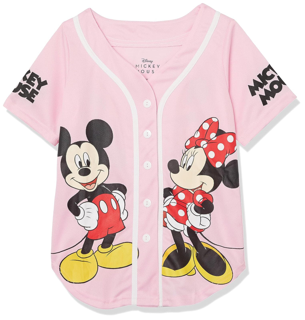 Disney Disney's Girls Mickey & Minnie Mouse Baseball Jersey - Classic Mesh Button Down Shirt Camisa Niñas