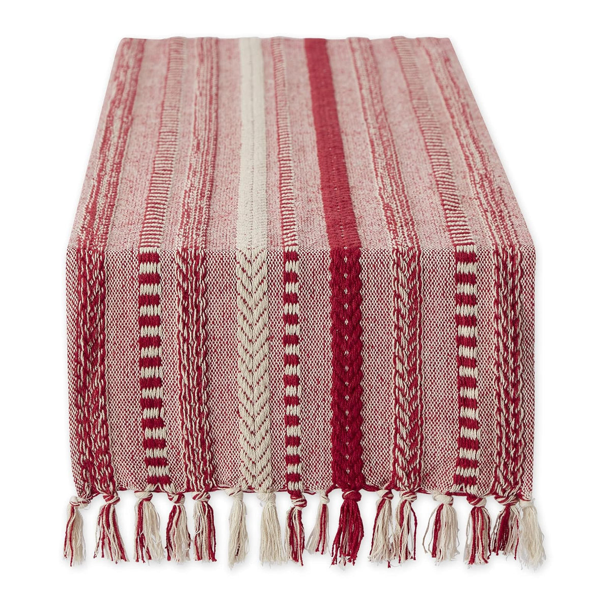 DII Farmhouse Camino de Mesa Trenzado a Rayas - 15x108" (15x113", Fringe Included) - Vino
