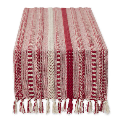 DII Farmhouse Camino de Mesa Trenzado a Rayas - 15x108" (15x113", Fringe Included) - Vino