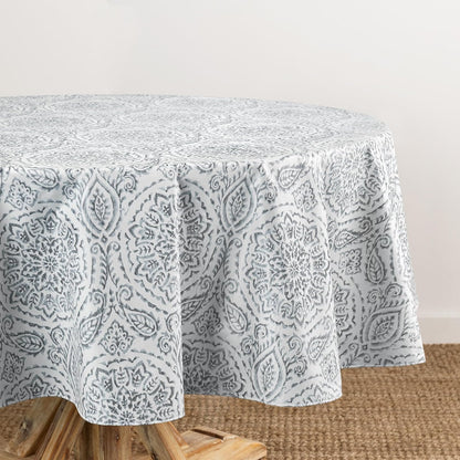 Elrene Home Fashions Savannah - Mantel de Vinilo Bohemio de Cachemira Resistente al Agua y a Las Manchas con Respaldo de Franela, 70 x 70 Pulgadas, Redondo, Gris