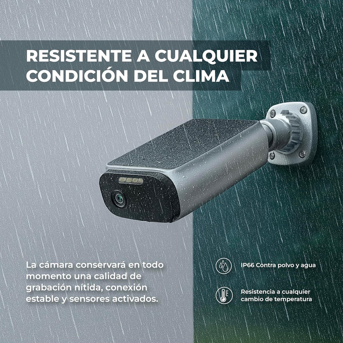 Tecnolite Connect - Cámara Solar de Seguridad Exterior WiFi Inteligente, Recargable, Inalámbrica, Panel Solar, Visión Nocturna, Compatible con App móvil y Asistentes de Voz