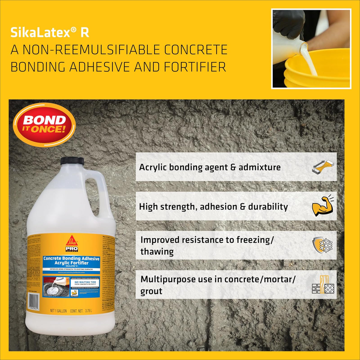 SIKA 187782 R, blanco, adhesivo para hormigón, mezcla para mortero de cemento Portland, 1 galón