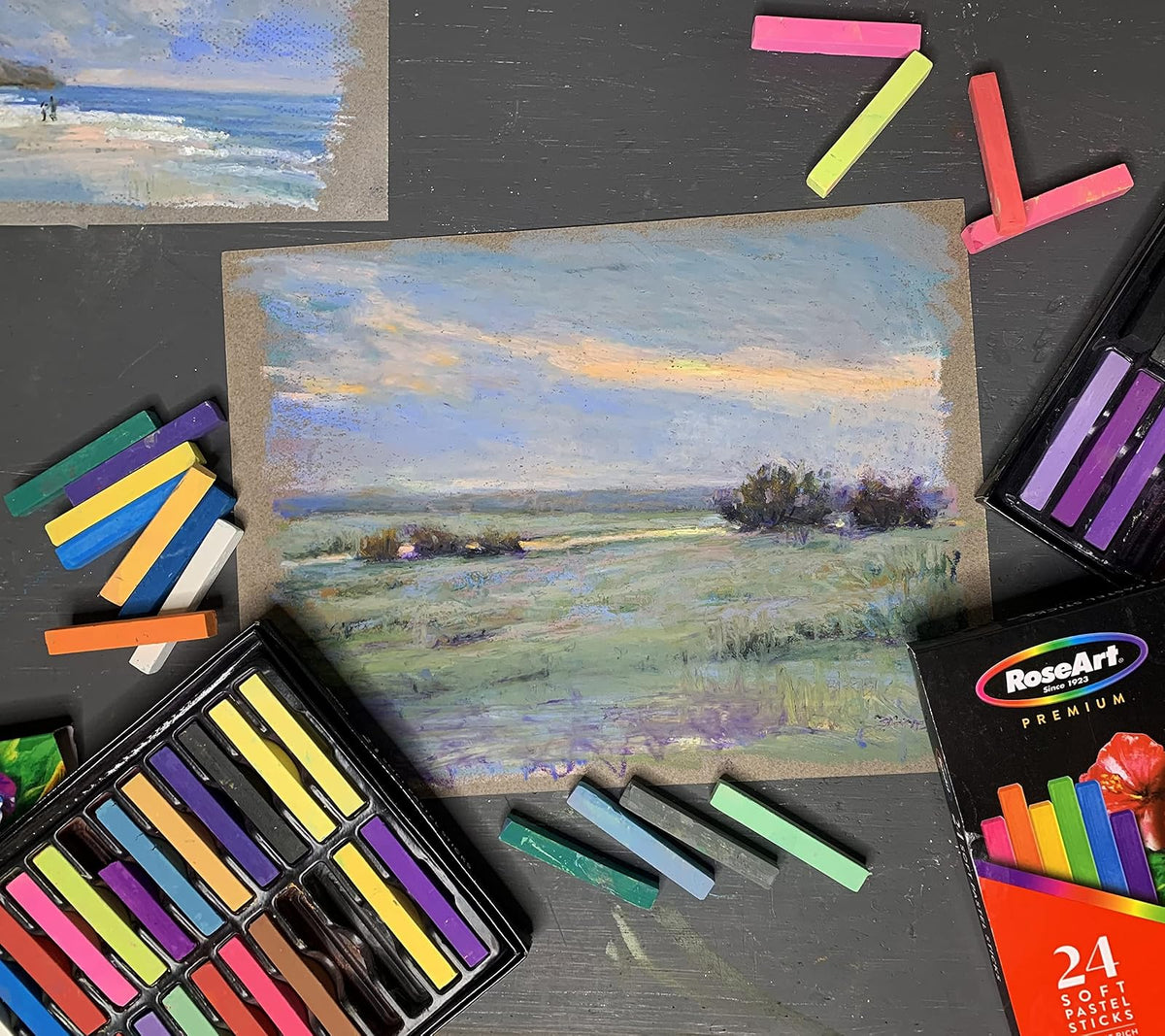 RoseArt Premium - Juego de palos pastel de 24 quilates largos y suaves para profesionales, ricos en pigmentos, colores vivos