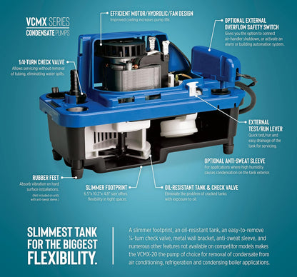 Little Giant VCMX-20ULST 554550 VCMX Series Automatic Condensate Removal Pump With Safety Switch (115 volts), 1/30 horsepower