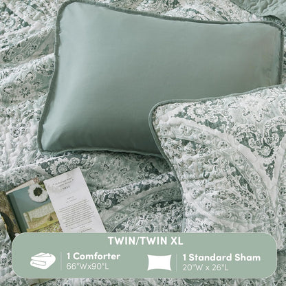 Comfort Spaces - Juego de edredón Estilo Bohemio para Cama Individual Reversible con diseño de Fideos para Todas Las Estaciones, Ligera, Colcha de Invierno, Fundas de Almohada, Gloria, Individual o
