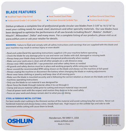 Oshlun SBF-054030 5-3/8-Inch 30 Tooth MTCG Saw Blade with 20mm Arbor (5/8-Inch and 10mm Bushings) for Mild Steel and Ferrous Metals