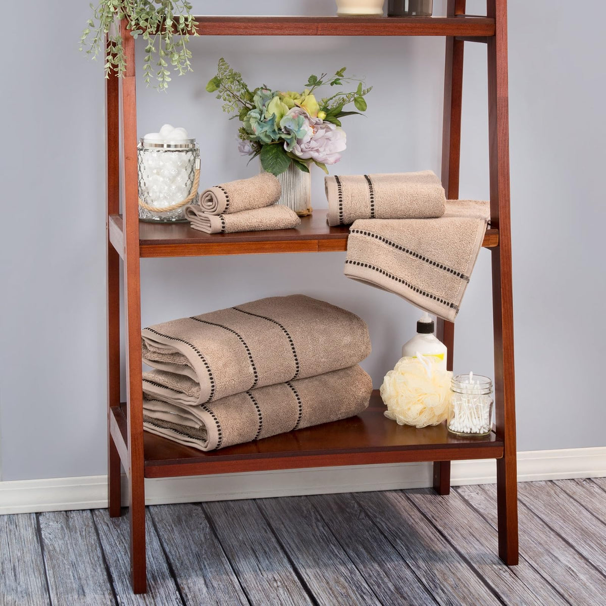 Lavish Home 67-0024-T Towel Set Zero Twist, Quick Dry Cotton, Taupe, 6 Piece