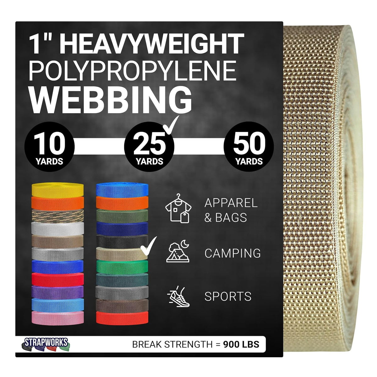 Strapworks Correa de Polipropileno de Alta Resistencia para Reparaciones - Caqui - 1" x 25 yard