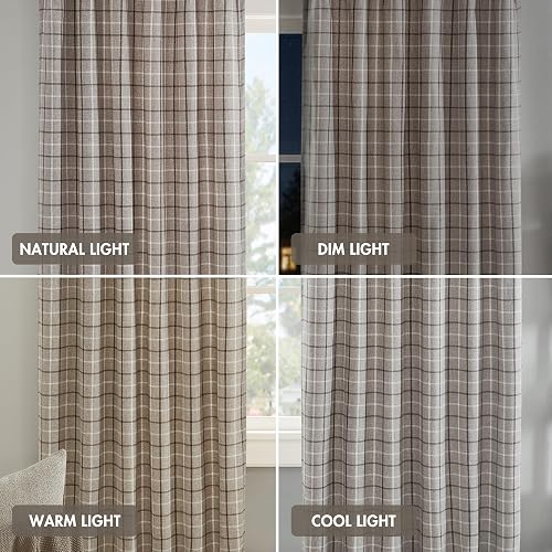 Madison Park Anaheim Cabin Plaid Curtain Window, Thermal Insulated Fleece Lining, Living Room Decor Light Blocking Drape for Bedroom, 1-Single Panel Pack, 50" x 84", Rod Pocket, Brown