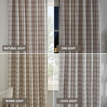 Madison Park Anaheim Cabin Plaid Curtain Window, Thermal Insulated Fleece Lining, Living Room Decor Light Blocking Drape for Bedroom, 1-Single Panel Pack, 50" x 84", Rod Pocket, Brown