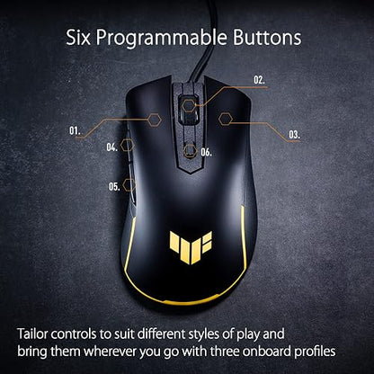 ASUS Mouse Gaming TUF Gaming M3 Gen IIncon Cable, 59 g, Ligero, Resistente al Polvo y al Agua IP56, Protector Antibacteriano, Sensor óptico 8K dpi, 6 Botones programables, Color Negro