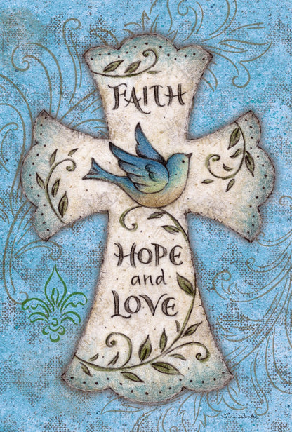 Toland Home Garden Hope and Love 12.5 x 18 Inch Decorative Blue Bird Religious Cross Easter Faith Garden Flag