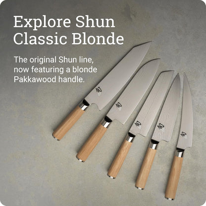 Shun - Cuchillo santoku clásico de 7 pulgadas, cuchillo japonés hecho a mano, núcleo VG-MAX con revestimiento de acero inoxidable Damasco, mango Pakkawood, versátil herramienta de corte japonesa