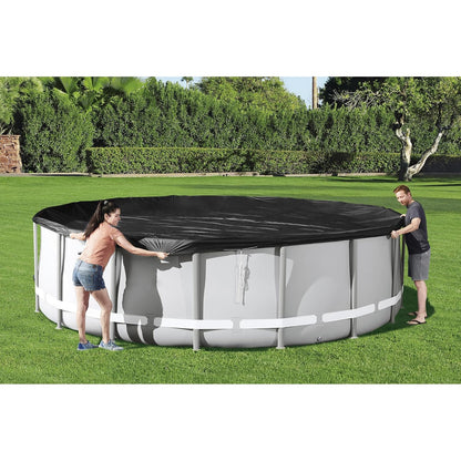 Bestway - Cubierta Redonda de PVC de 16 pies para Piscinas sobre el Piso con Agujeros de Drenaje y Cuerdas de Amarre seguras, Color Negro (Solo Cubierta)