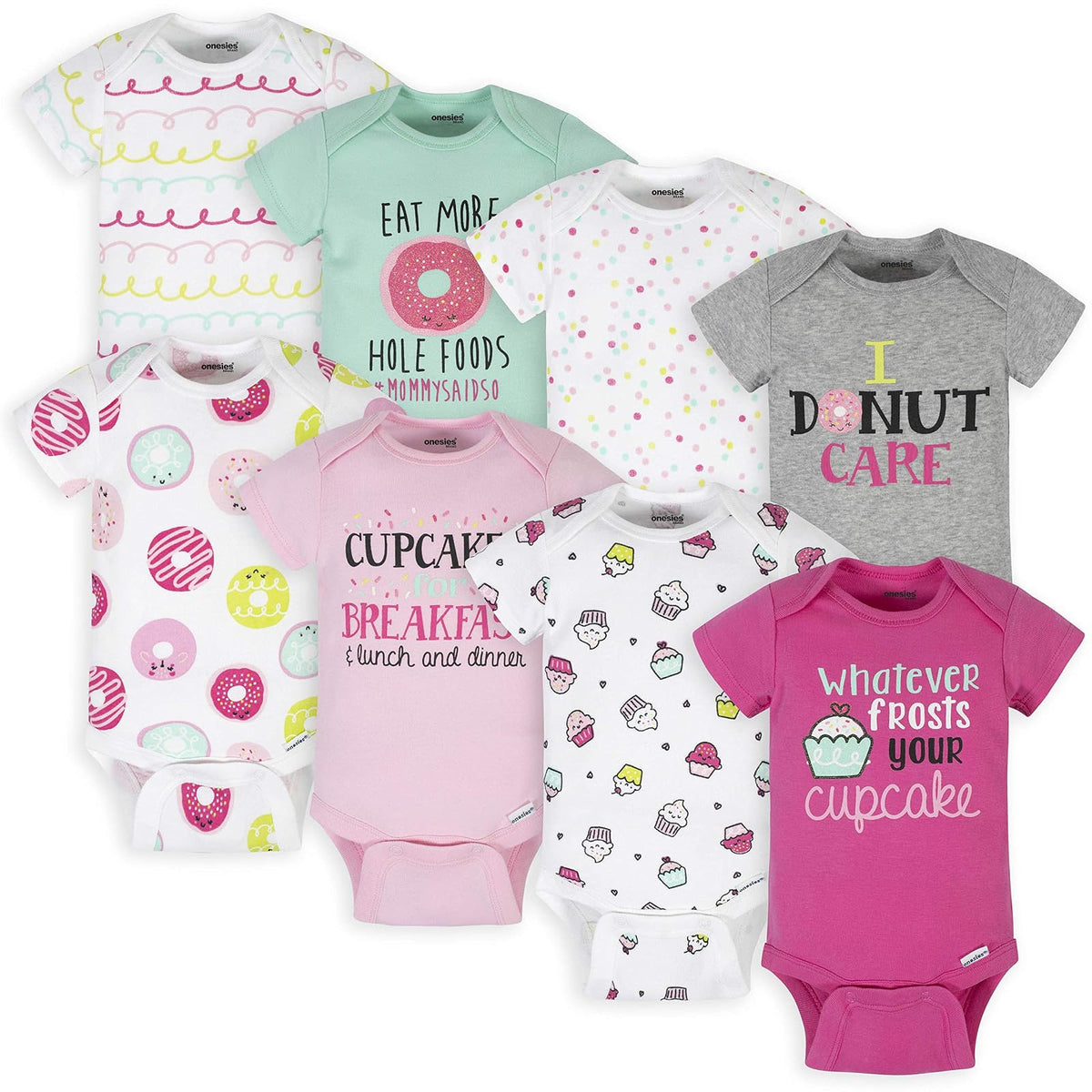 ONESIES Paquete de 8 mamelucos estampados de manga corta Conjunto de camisetas para bebés y niños pequeños bebés niñas