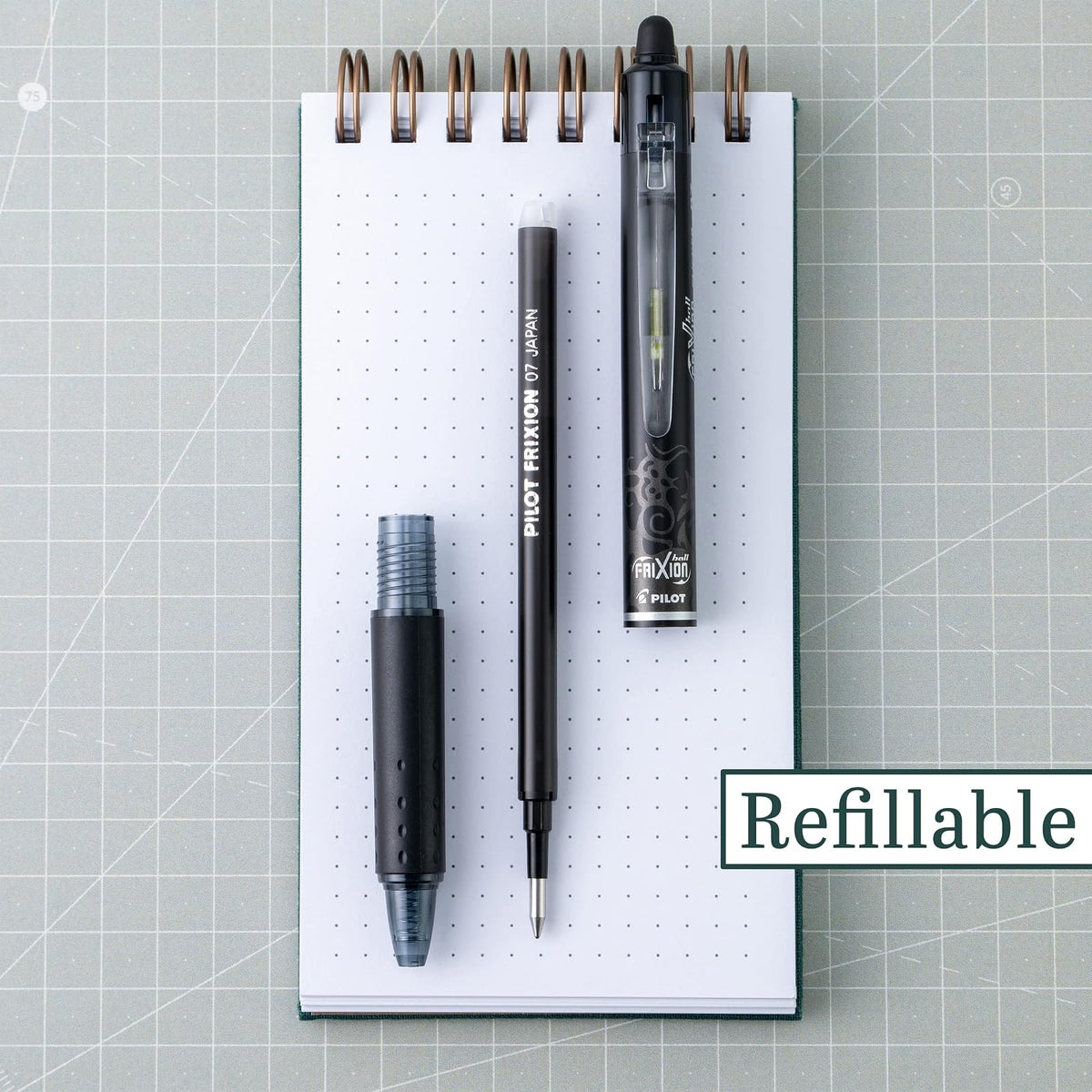 PILOT Pen FriXion - Recambios de tinta de gel para bolígrafos borrables, punta fina, tinta negra, paquete de 12