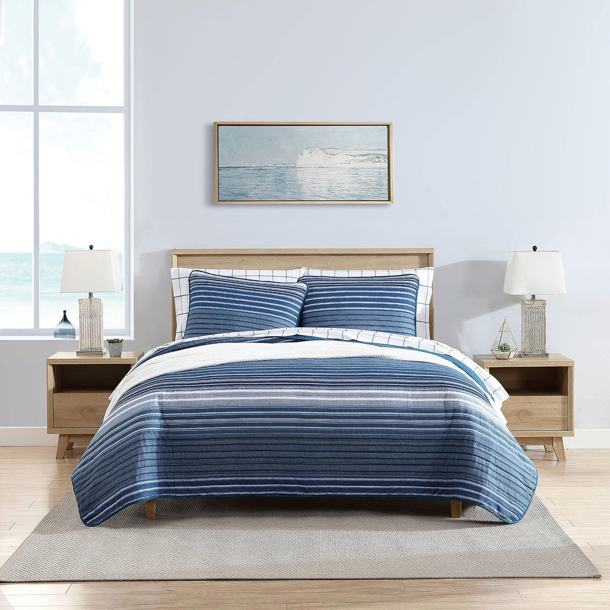Nautica - Juego de edredón King de algodón Reversible con Fundas a Juego, Juego de Ropa de Cama para Todas Las Estaciones (Azul Coveside, King)