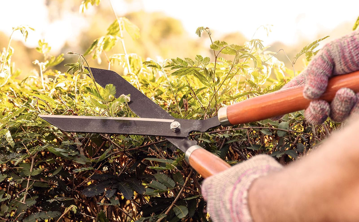 TRAMONTINA - Tijeras para Setos y Césped 12", Lámina de Acero al Carbono, Mango de Madera, Resistente, con Guarnición Metálica, Liviana y Práctica, Herramienta para Jardinería