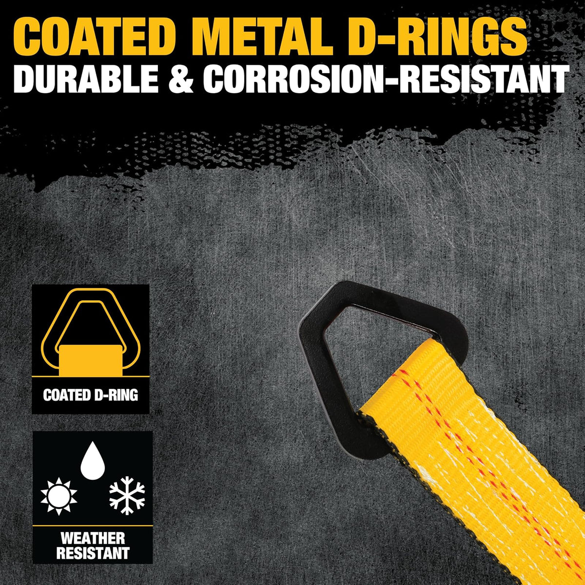 DEWALT - Correas de Amarre para Ejes, Resistencia a la Rotura de 5.4 Ton, elevadores de Soporte, para Camiones, remolques, ATV, UTV, DXBC80005, Paquete de 4, 5 x 96.5 cm, Negro y Amarillo